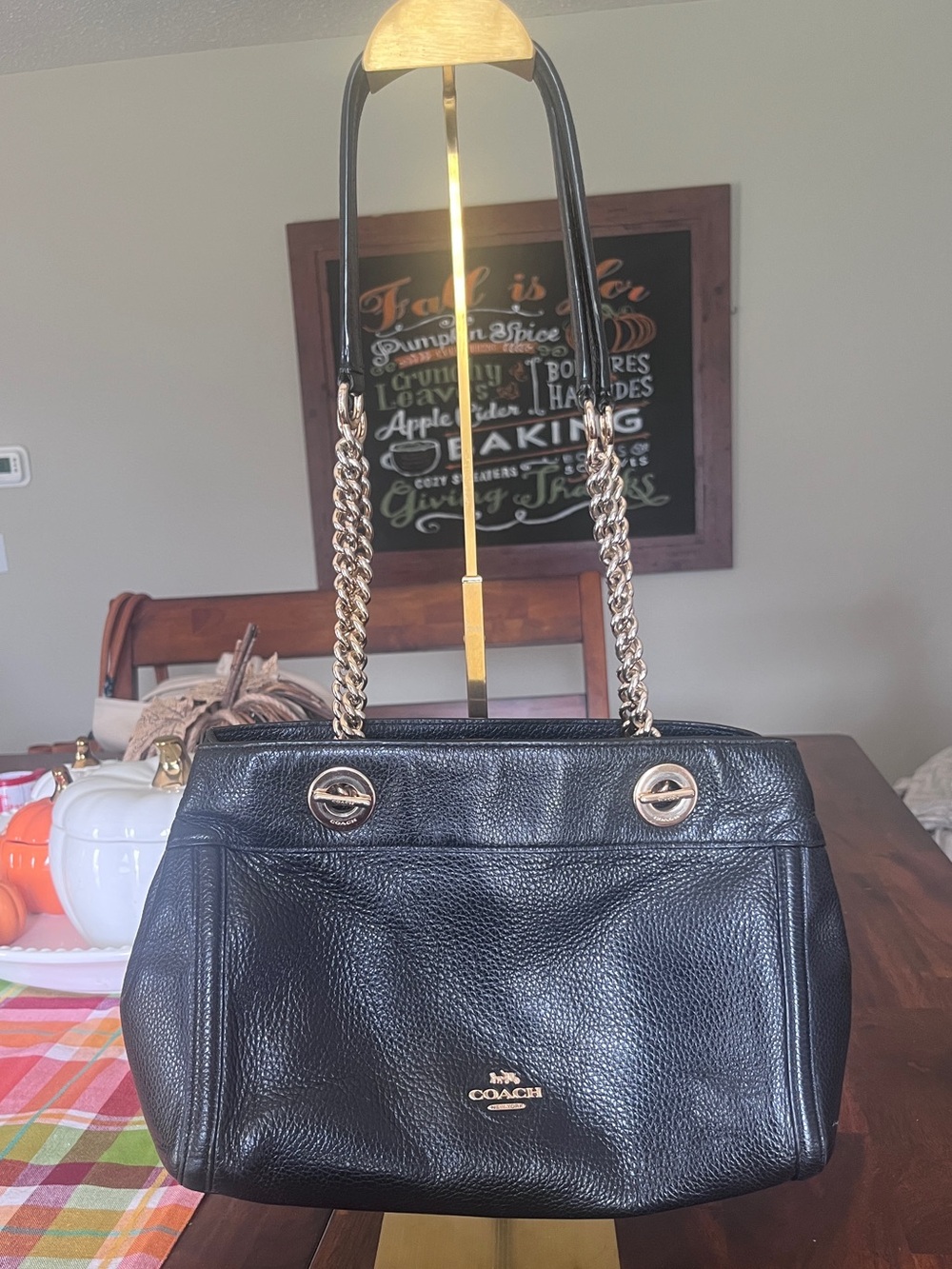 Coach F37796 Brooke Chain Carryall In Black Refined Pebble Leather and Gold